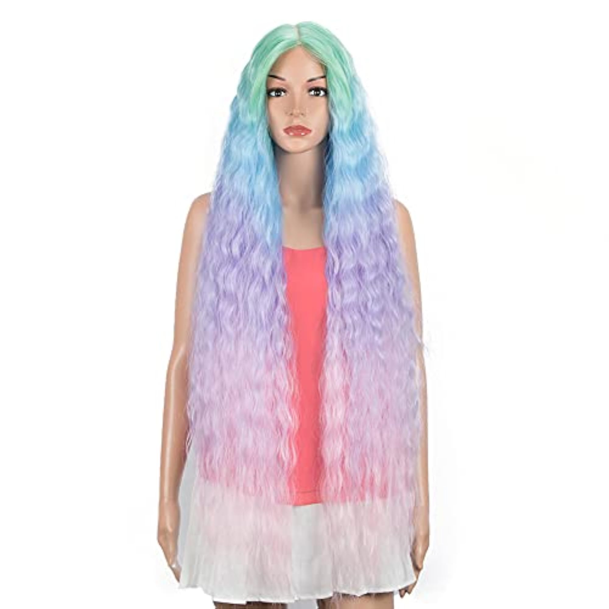 40" Super Long Rainbow Curly Synthetic Wig, Heat Resistant